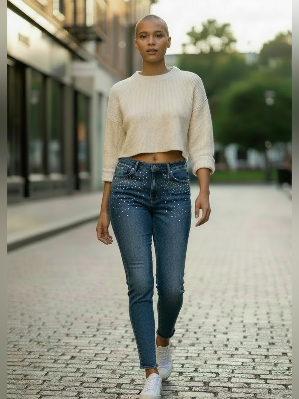 ZARA Premium Denim Pearl Embellished Jeans | High Style straight jeans-size 8
